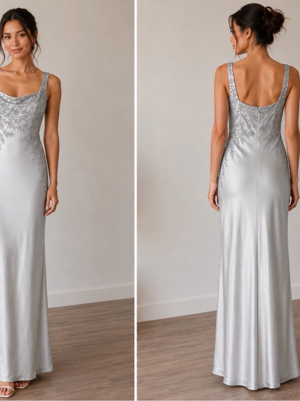CARMEN MARC VALVO Vintage  Embroidered Satin Gown